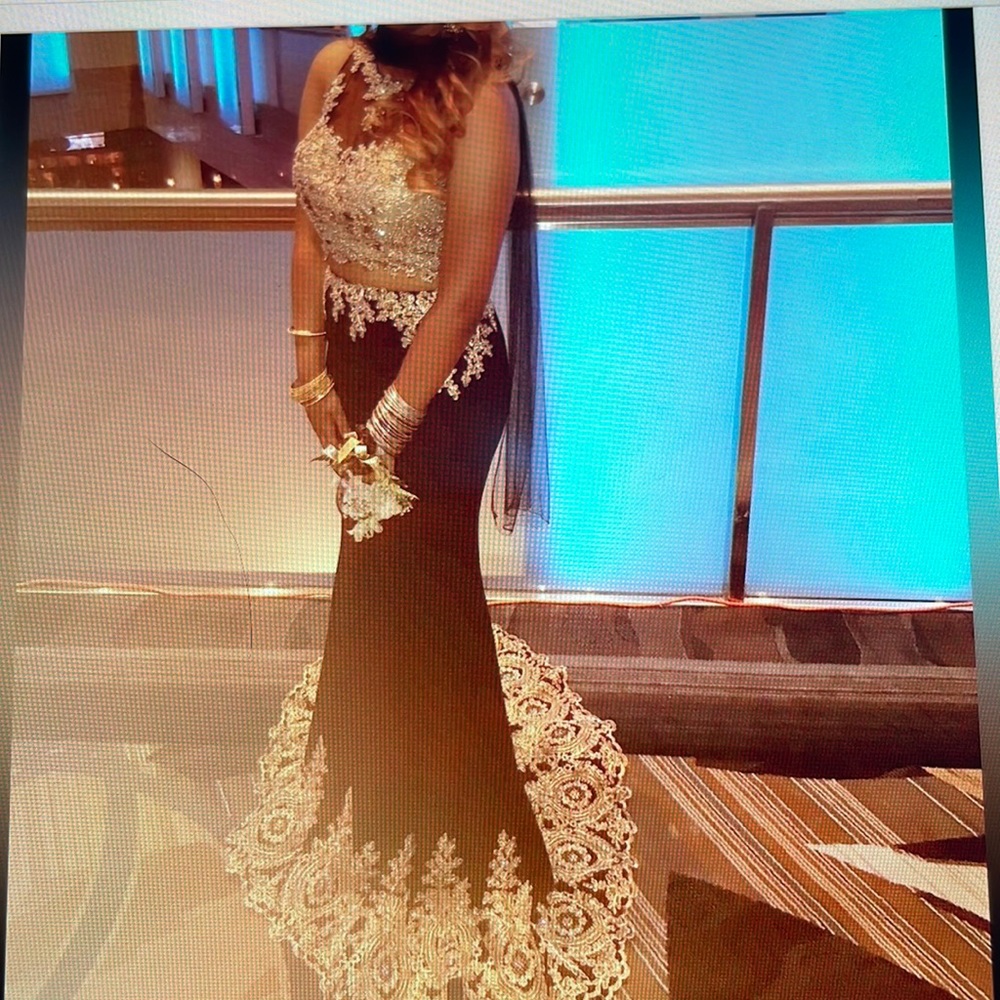 Black and gold detail 3 piece formal dress